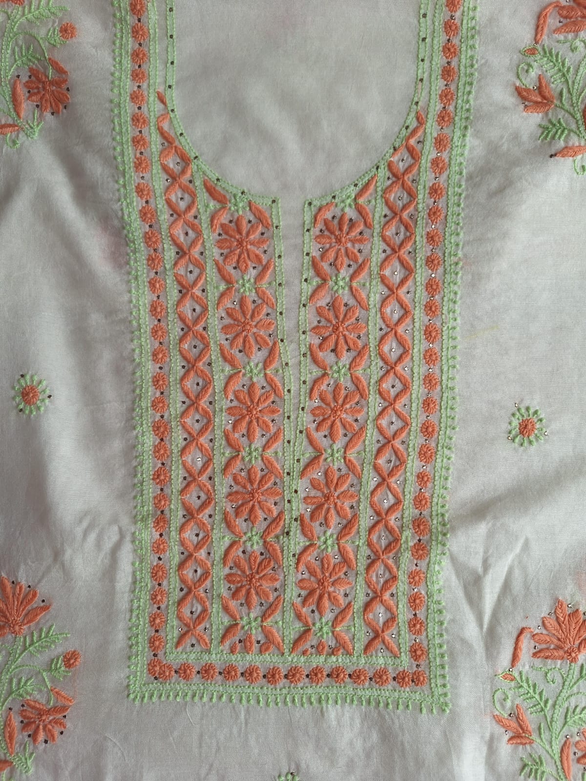 Chanderi Kurta and Dupatta with Multicolored chikanakari and Mukaish