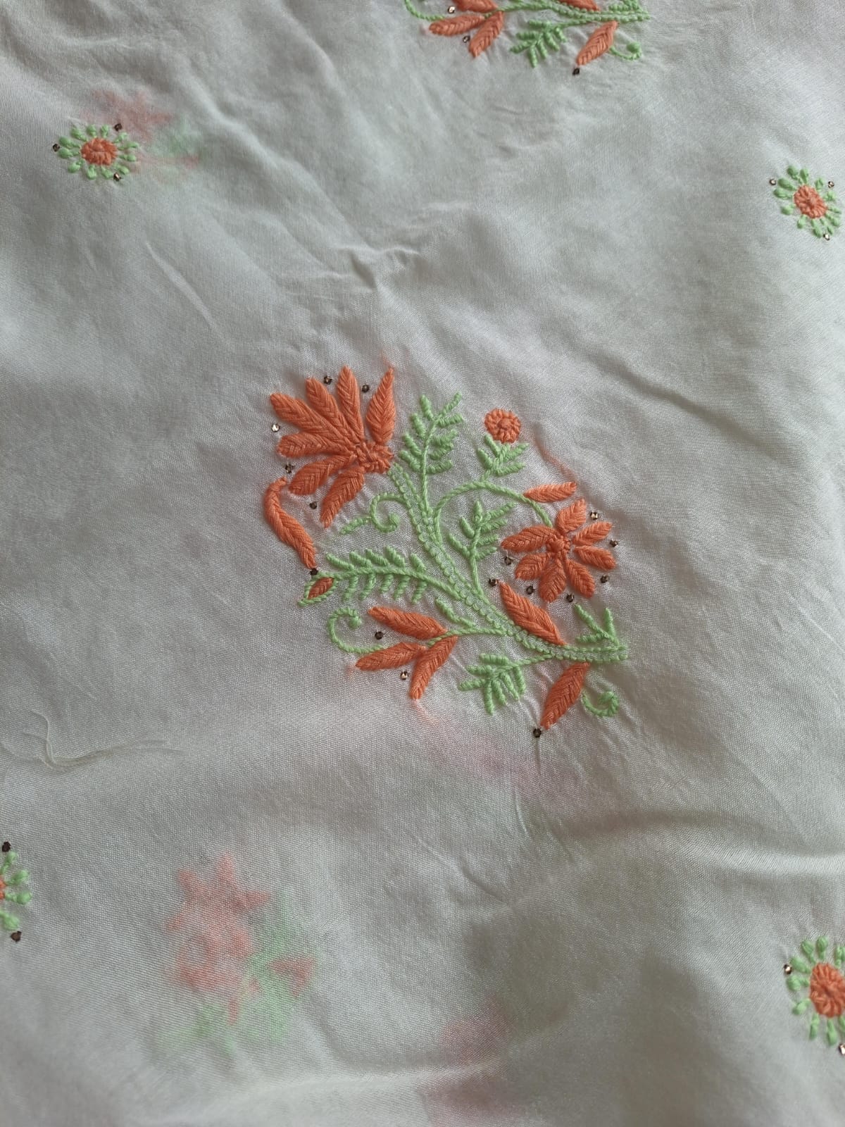 Chanderi Kurta and Dupatta with Multicolored chikanakari and Mukaish