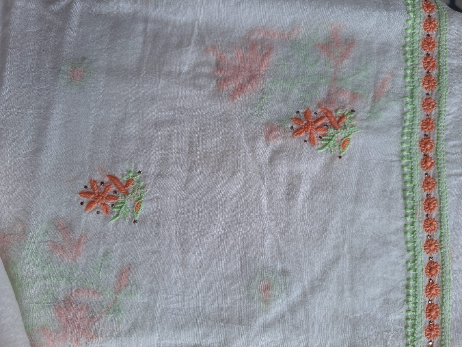 Chanderi Kurta and Dupatta with Multicolored chikanakari and Mukaish