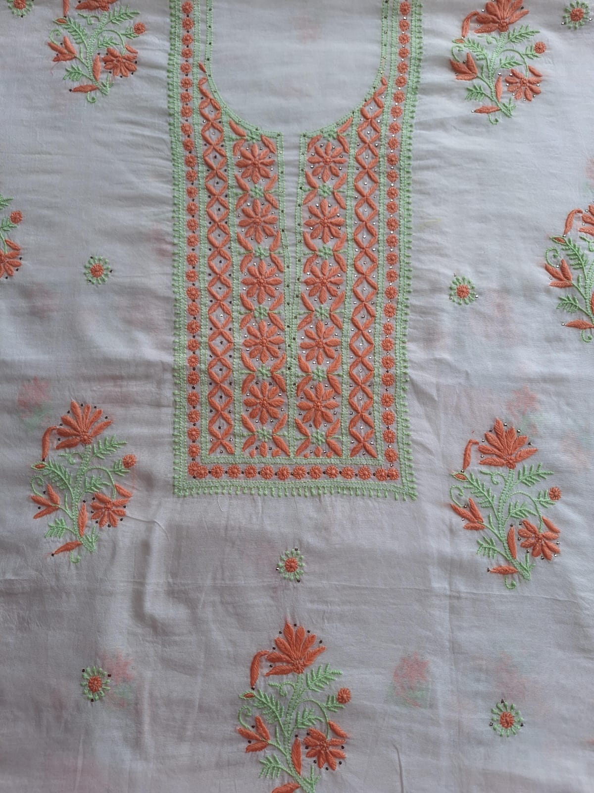 Chanderi Kurta and Dupatta with Multicolored chikanakari and Mukaish