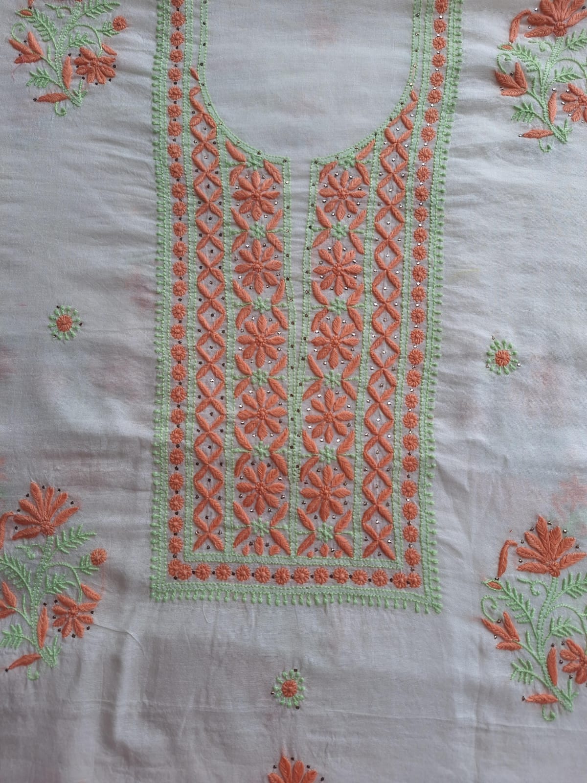 Chanderi Kurta and Dupatta with Multicolored chikanakari and Mukaish