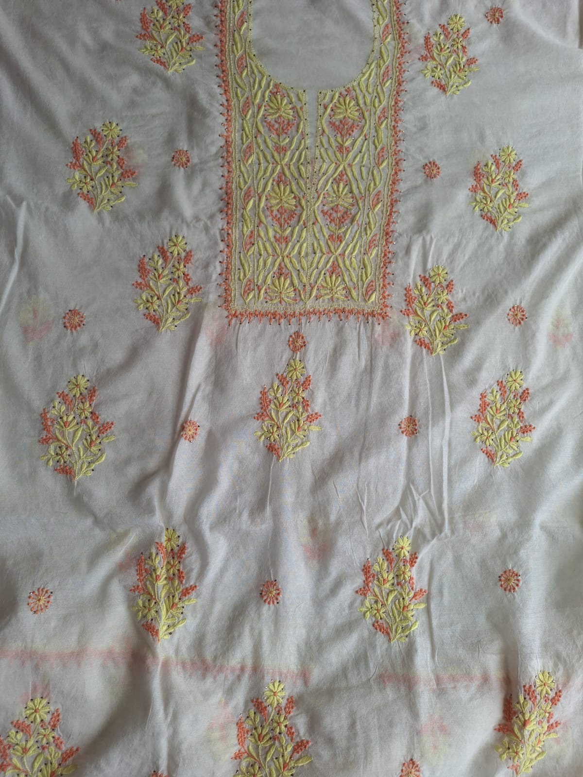 Chanderi Kurta and Dupatta with Multicolored chikankari and Mukaish