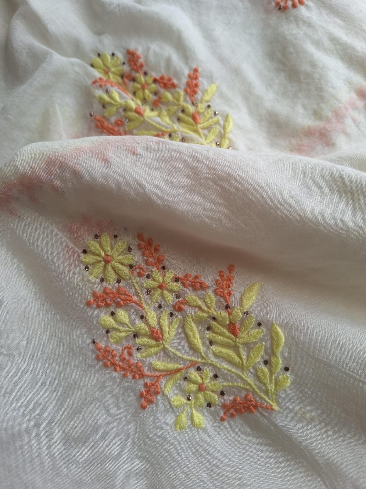 Chanderi Kurta and Dupatta with Multicolored chikankari and Mukaish