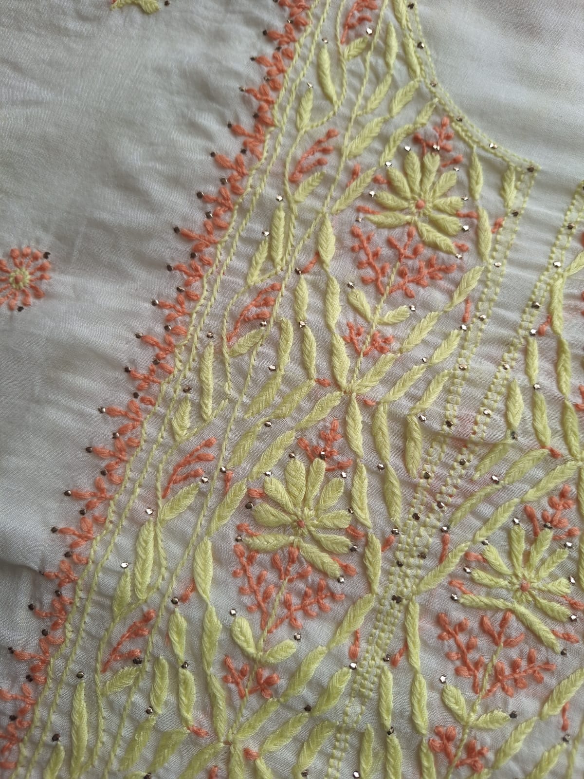 Chanderi Kurta and Dupatta with Multicolored chikankari and Mukaish