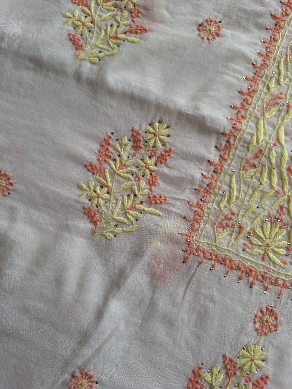 Chanderi Kurta and Dupatta with Multicolored chikankari and Mukaish