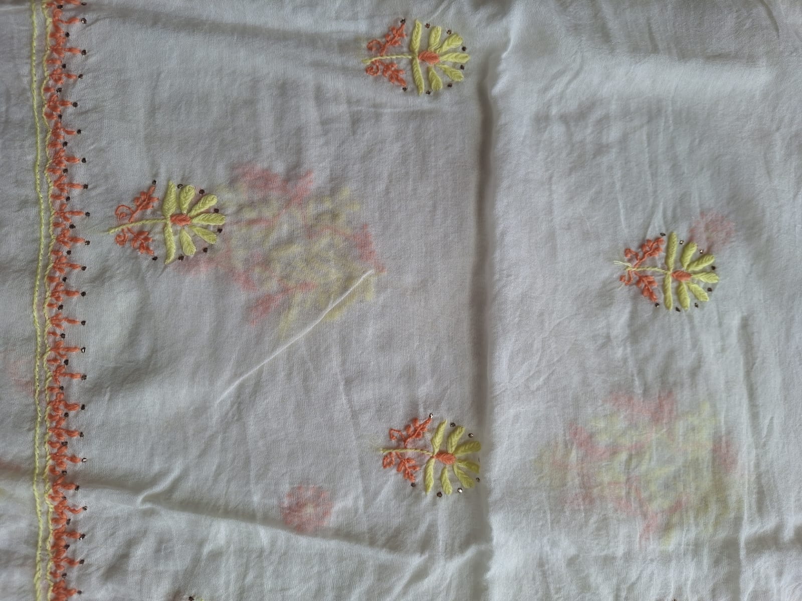 Chanderi Kurta and Dupatta with Multicolored chikankari and Mukaish