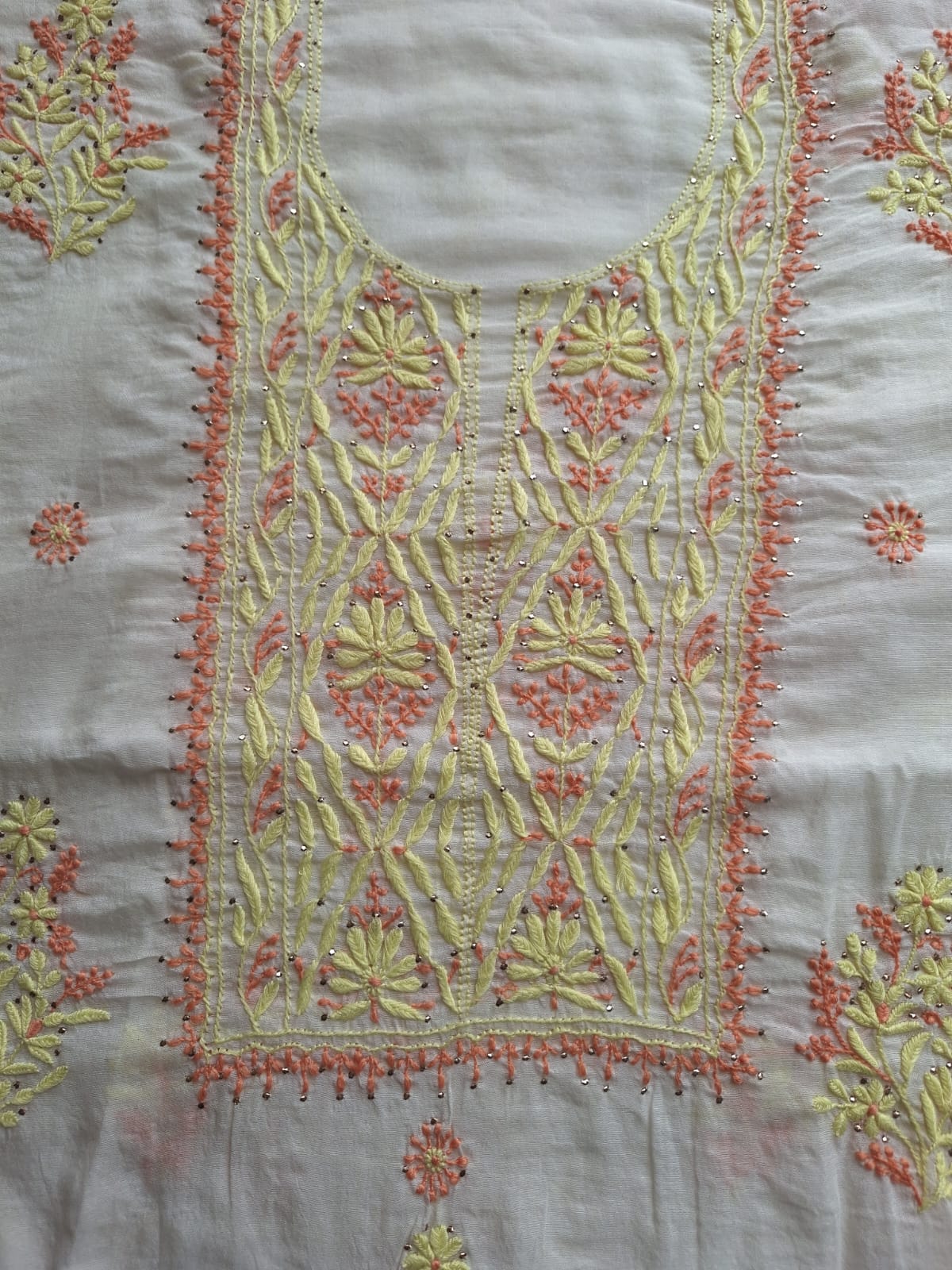 Chanderi Kurta and Dupatta with Multicolored chikankari and Mukaish