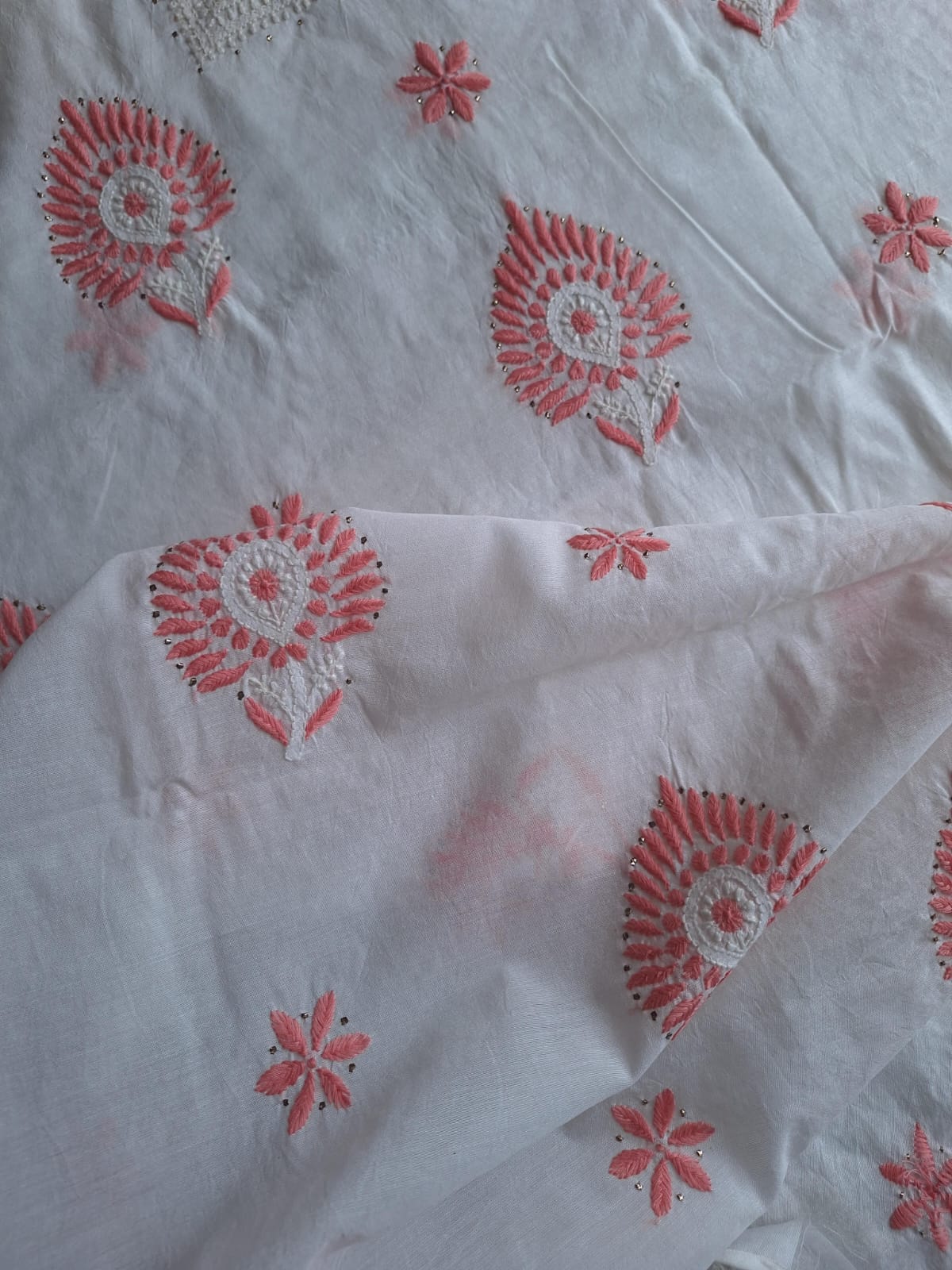 Chanderi Kurta and dupatta with multicolored chikankari and Mukaish