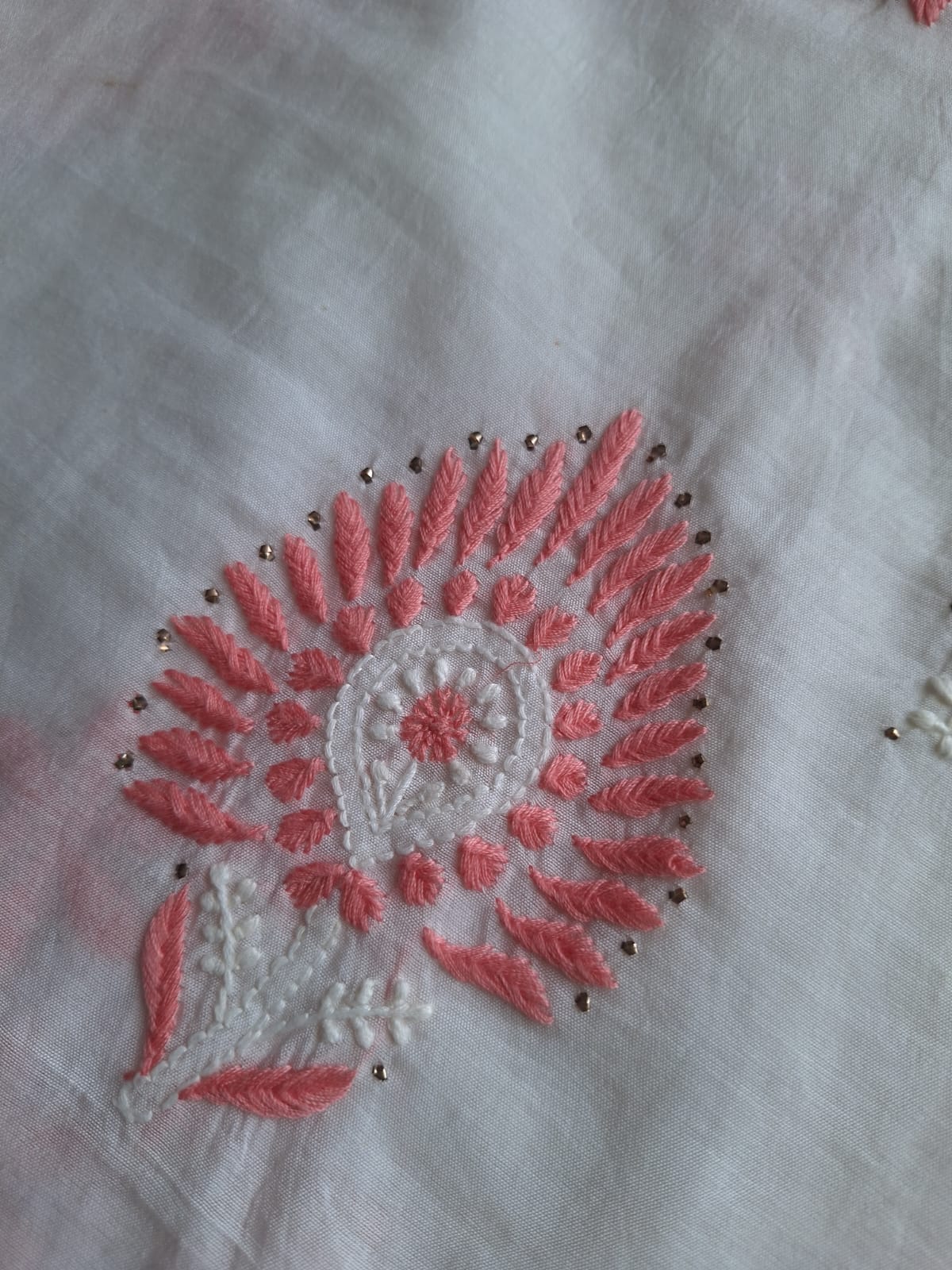 Chanderi Kurta and dupatta with multicolored chikankari  and Mukaish