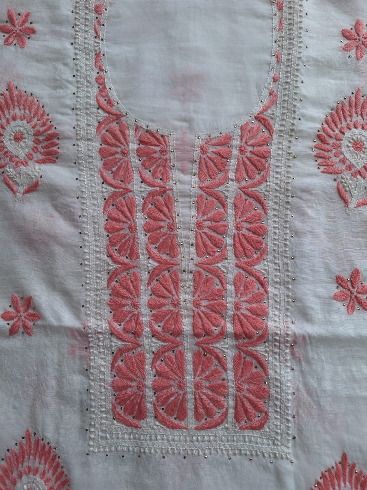 Chanderi Kurta and dupatta with multicolored chikankari and Mukaish