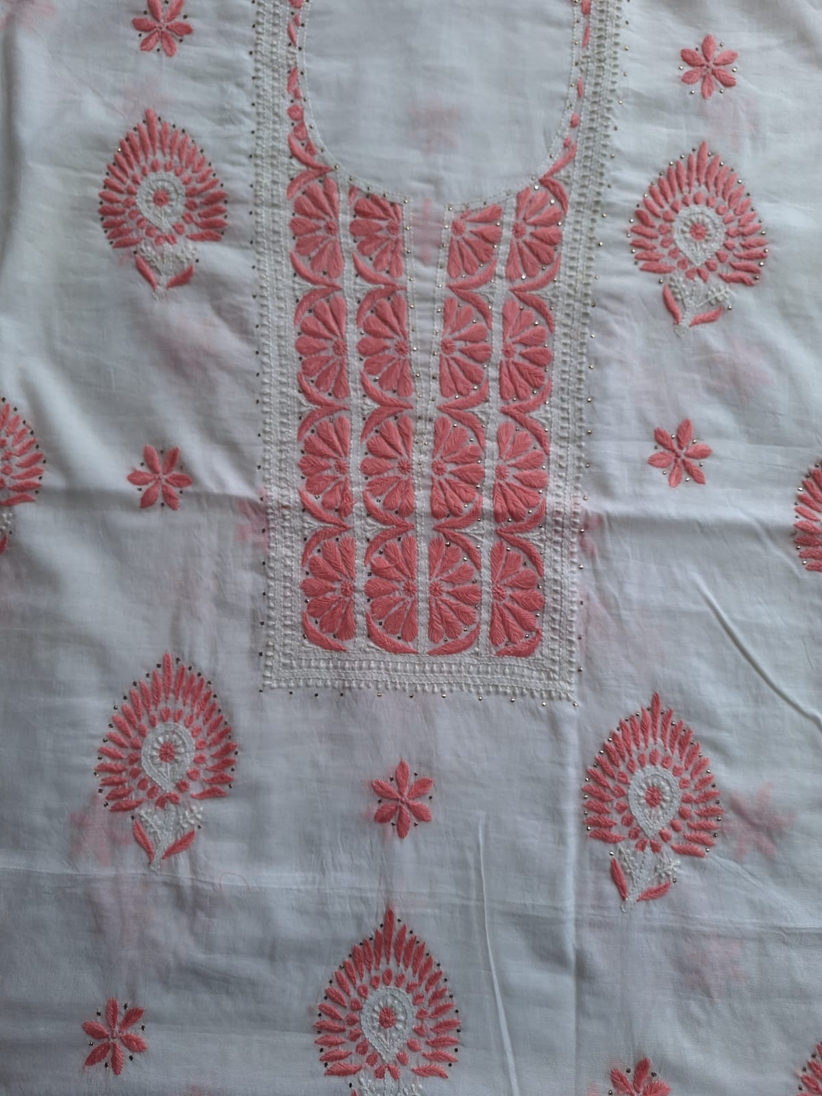 Chanderi Kurta and dupatta with multicolored chikankari and Mukaish