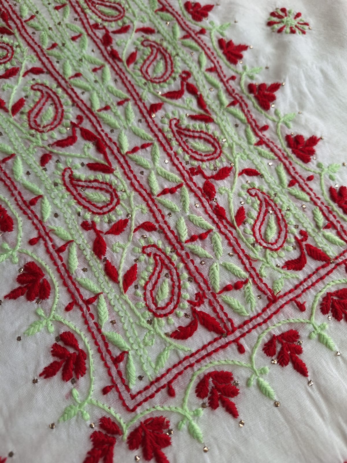 Chanderi Kurta and dupatta set with Multicolored chikankari with mukaish