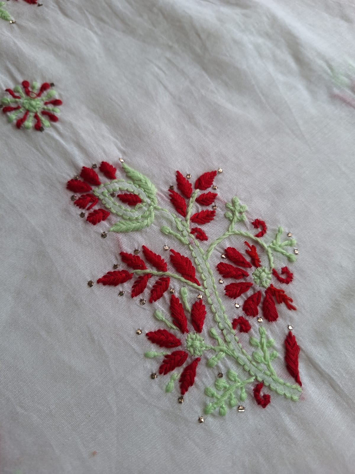 Chanderi Kurta and dupatta set with Multicolored chikankari with mukaish