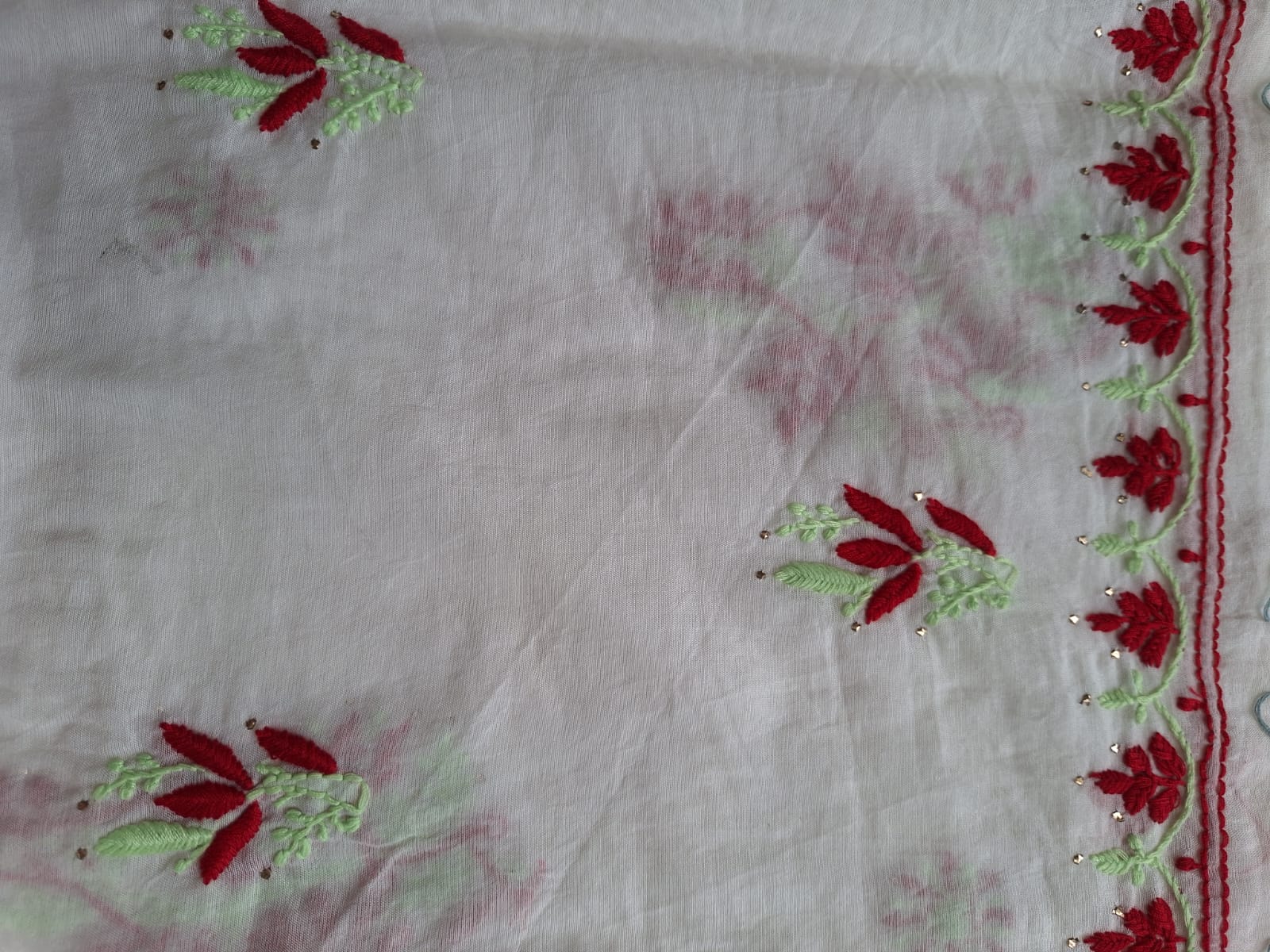 Chanderi Kurta and dupatta set with Multicolored chikankari with mukaish