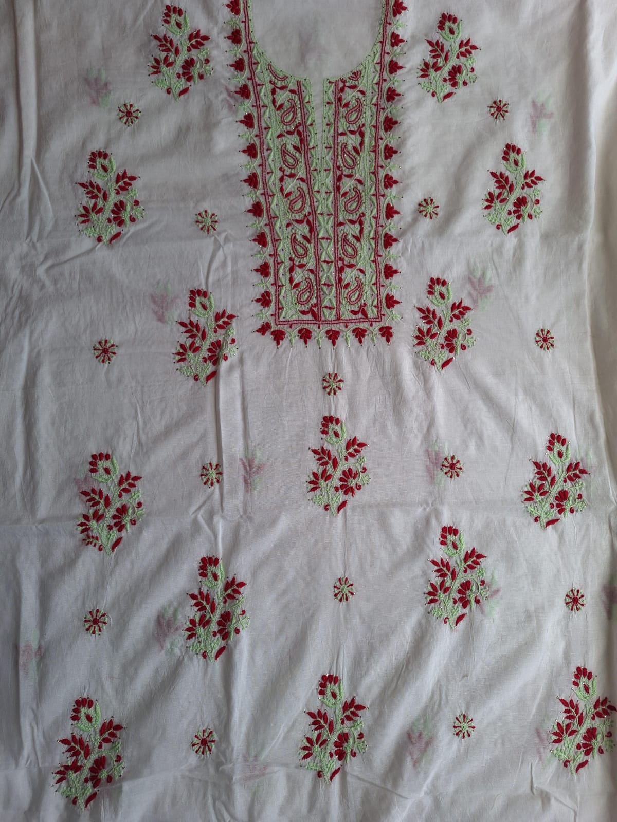 Chanderi Kurta and dupatta set with Multicolored chikankari with mukaish