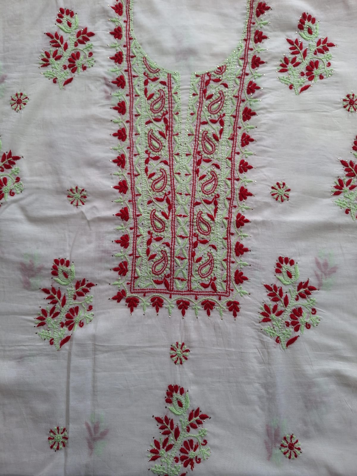 Chanderi Kurta and dupatta set with Multicolored chikankari with mukaish