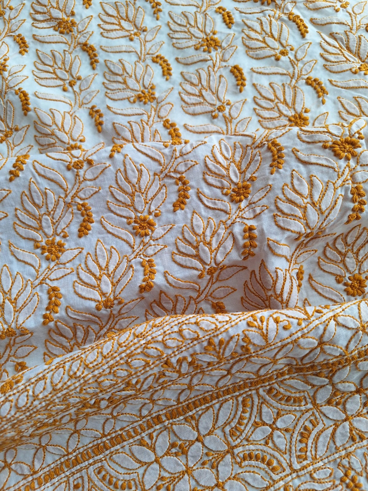 Cotton White base Kurta fabric with Colored Chikankari