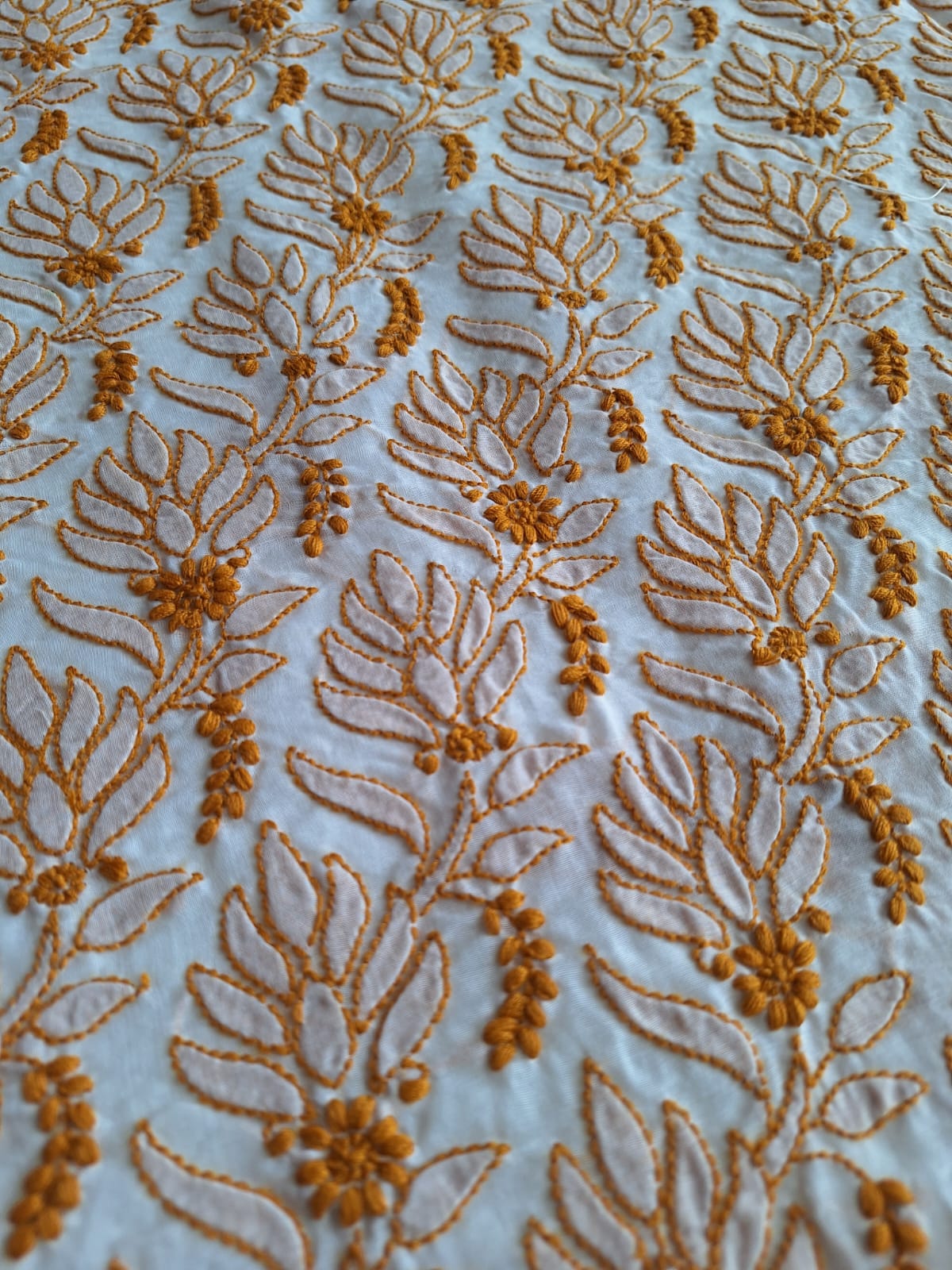 Cotton White base Kurta fabric with Colored Chikankari