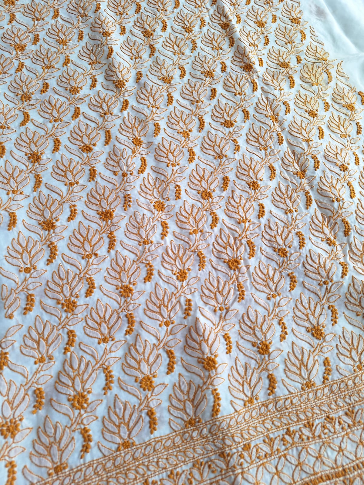 Cotton White base Kurta fabric with Colored Chikankari