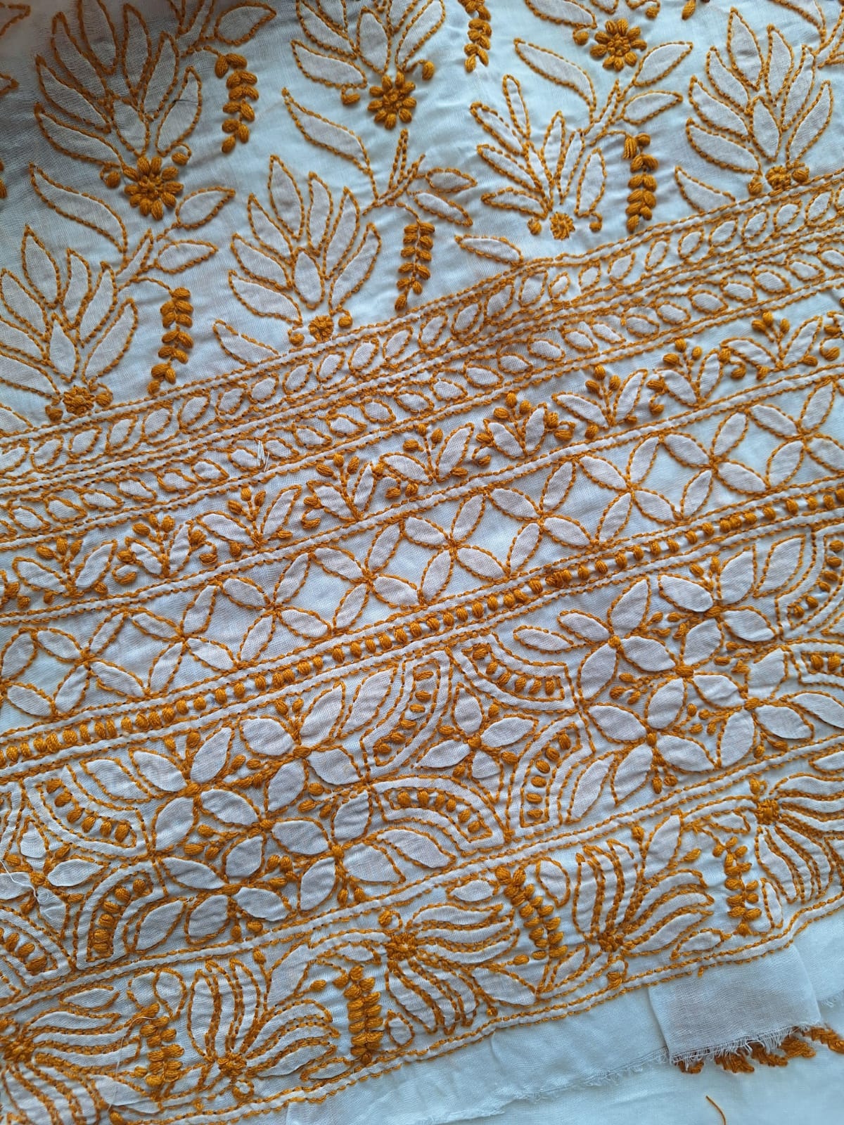 Cotton White base Kurta fabric with Colored Chikankari