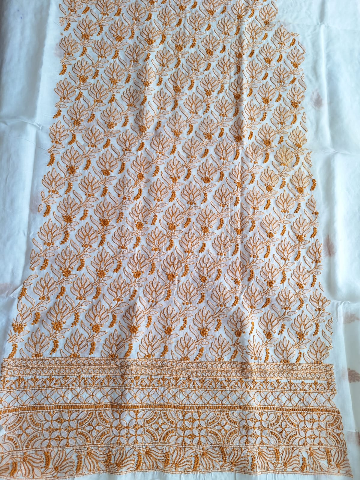 Cotton White base Kurta fabric with Colored Chikankari