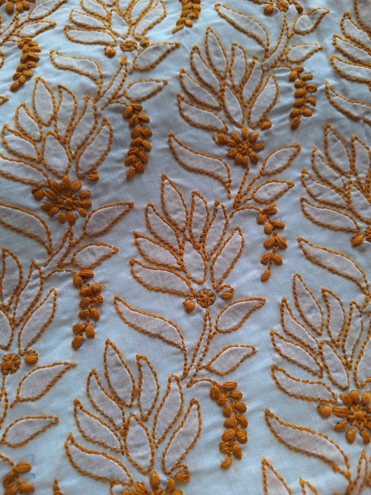 Cotton White base Kurta fabric with Colored Chikankari