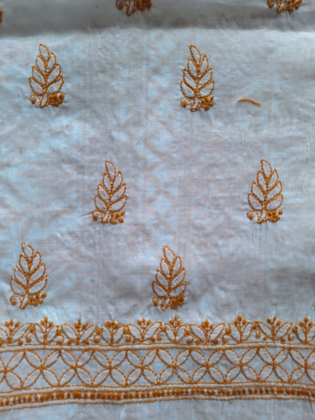 Cotton White base Kurta fabric with Colored Chikankari