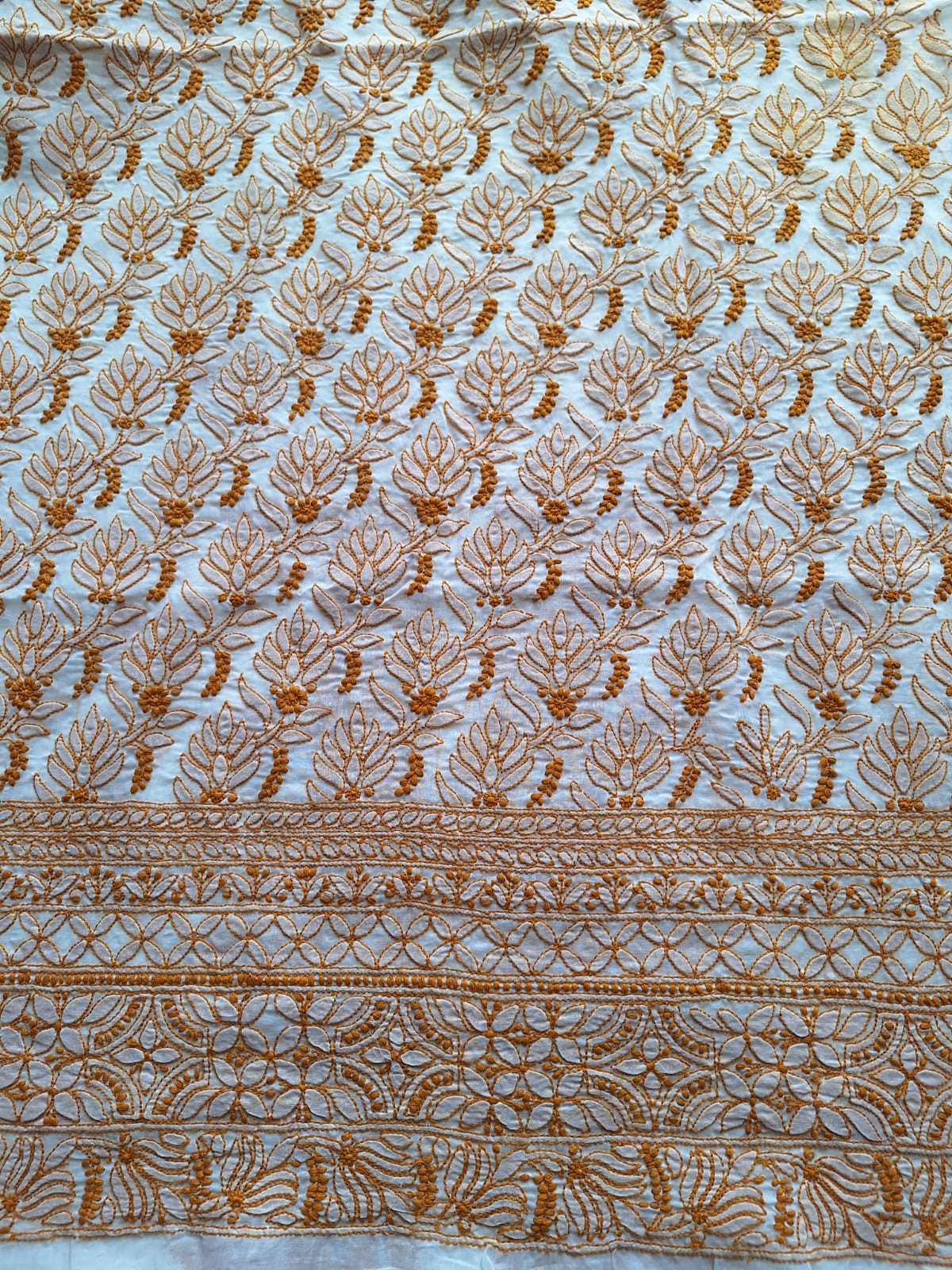 Cotton White base Kurta fabric with Colored Chikankari