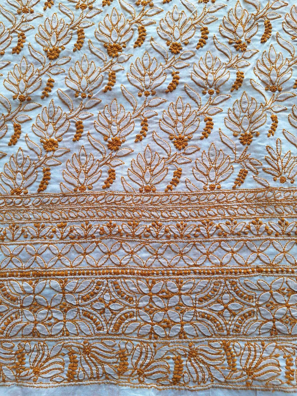 Cotton White base Kurta fabric with Colored Chikankari