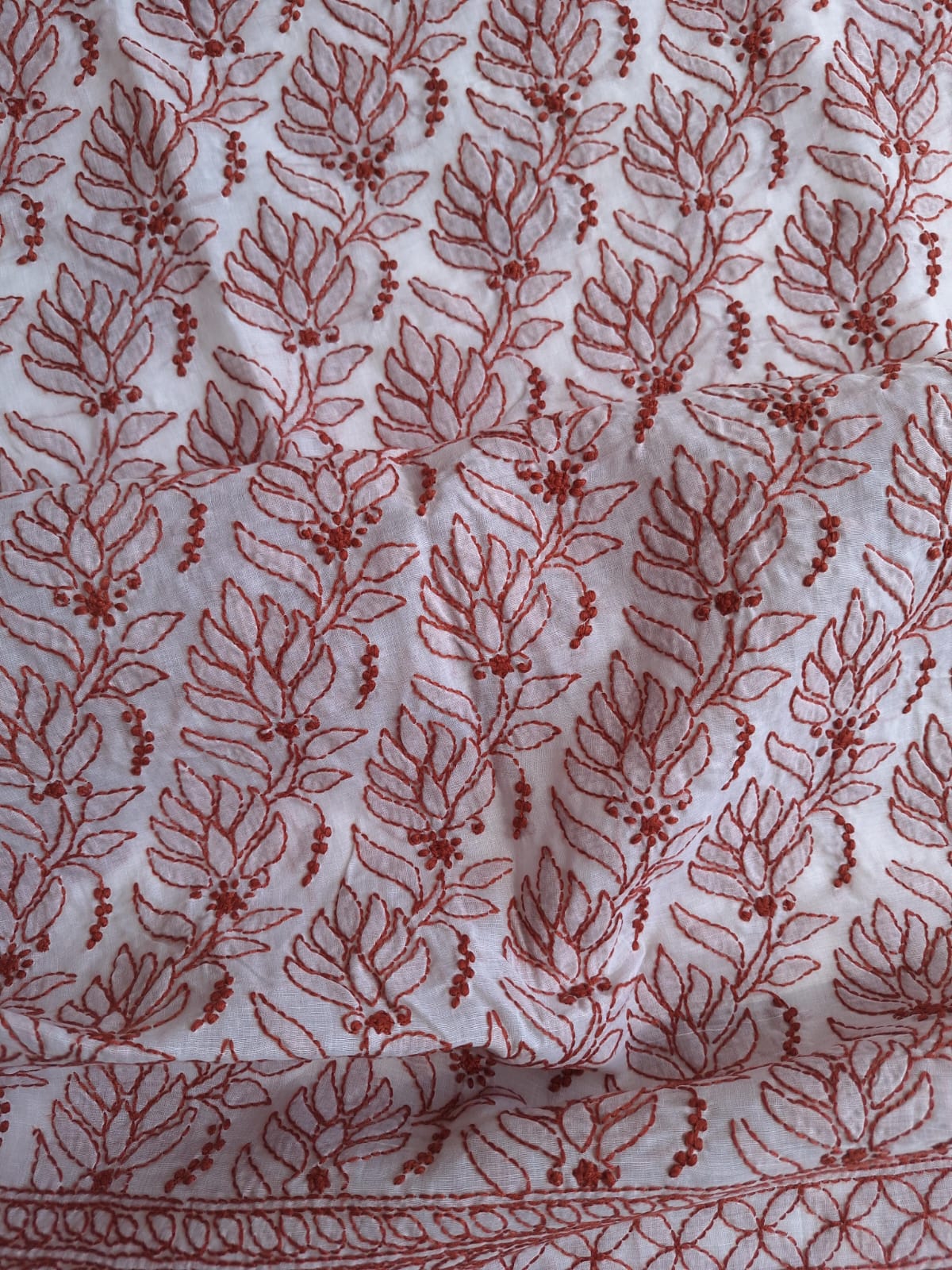 Cotton White base kurta with Colored Chikankari