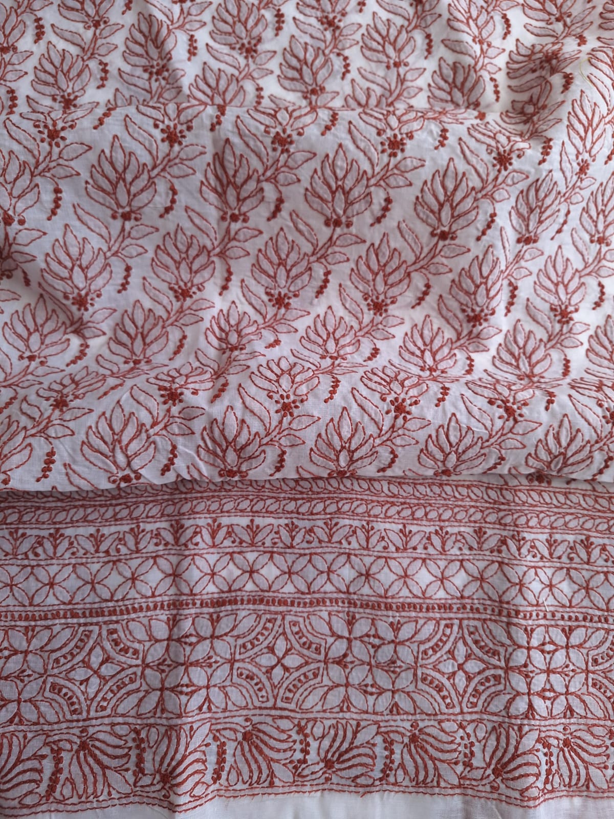 Cotton White base kurta with Colored Chikankari