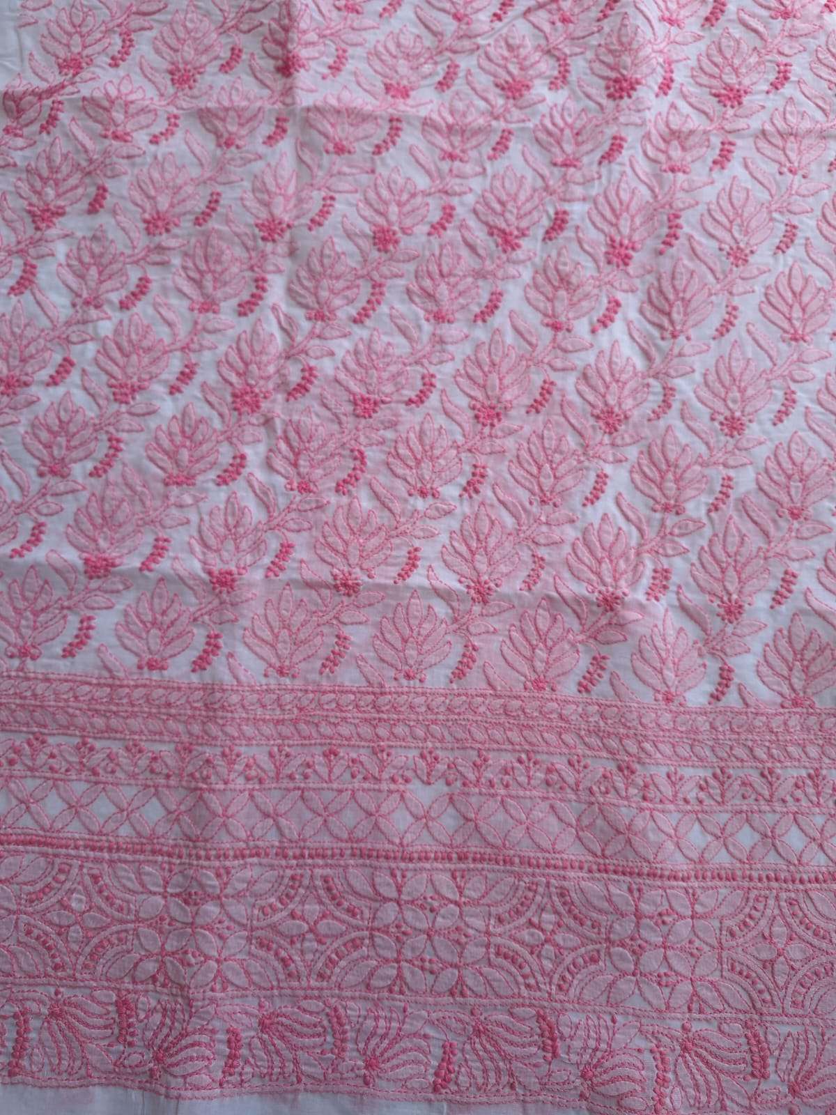 Cotton white Base Kurta fabric with Colored Chikankari