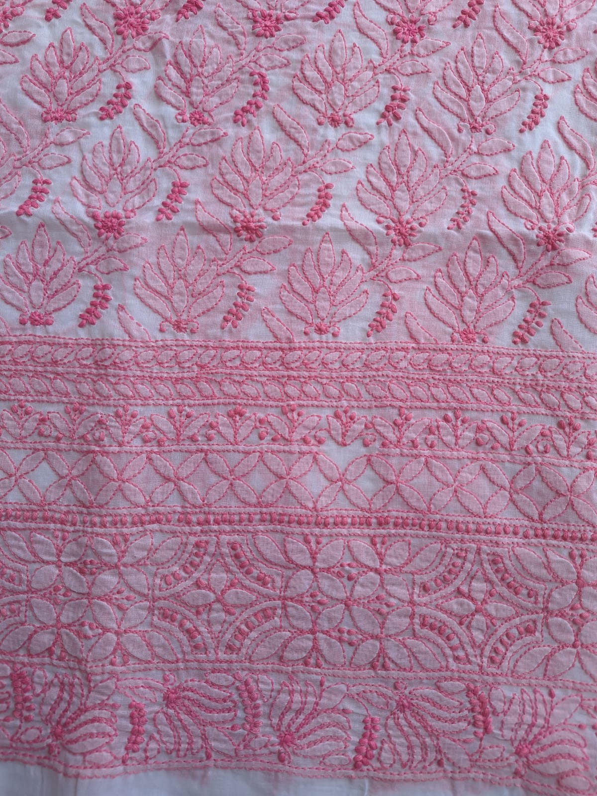 Cotton white Base Kurta fabric with Colored Chikankari