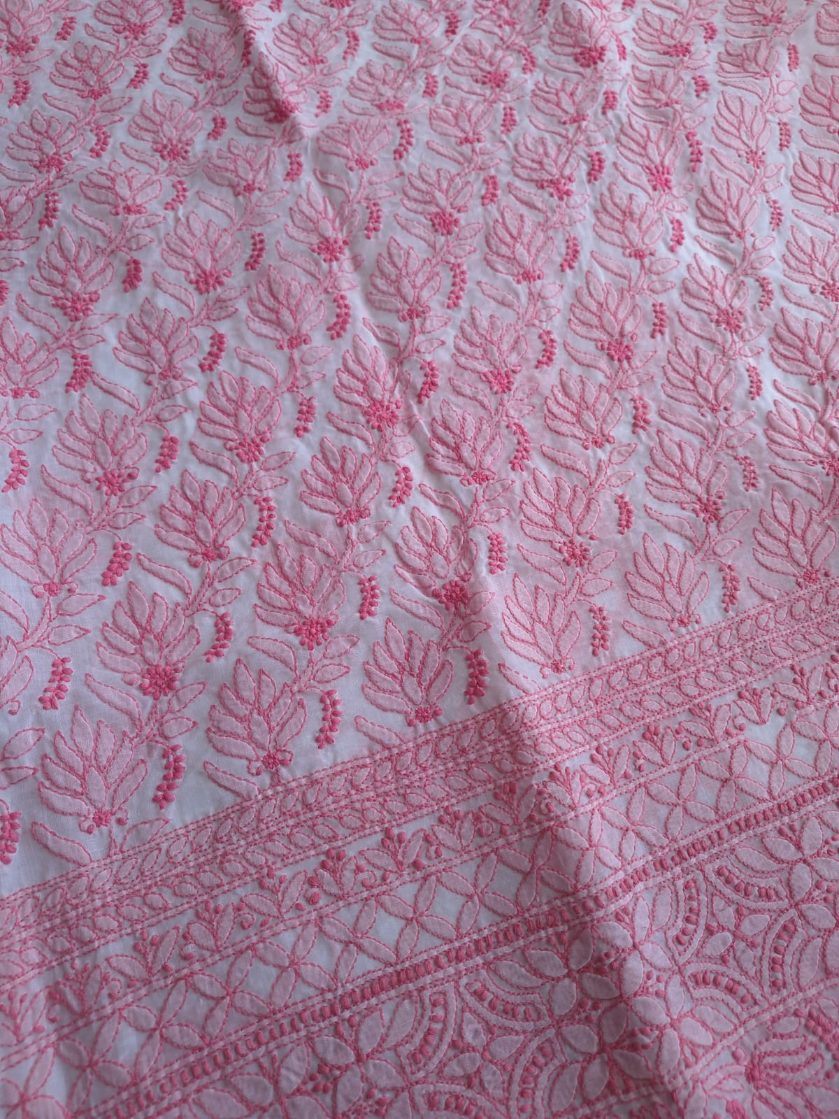 Cotton white Base Kurta fabric with Colored Chikankari