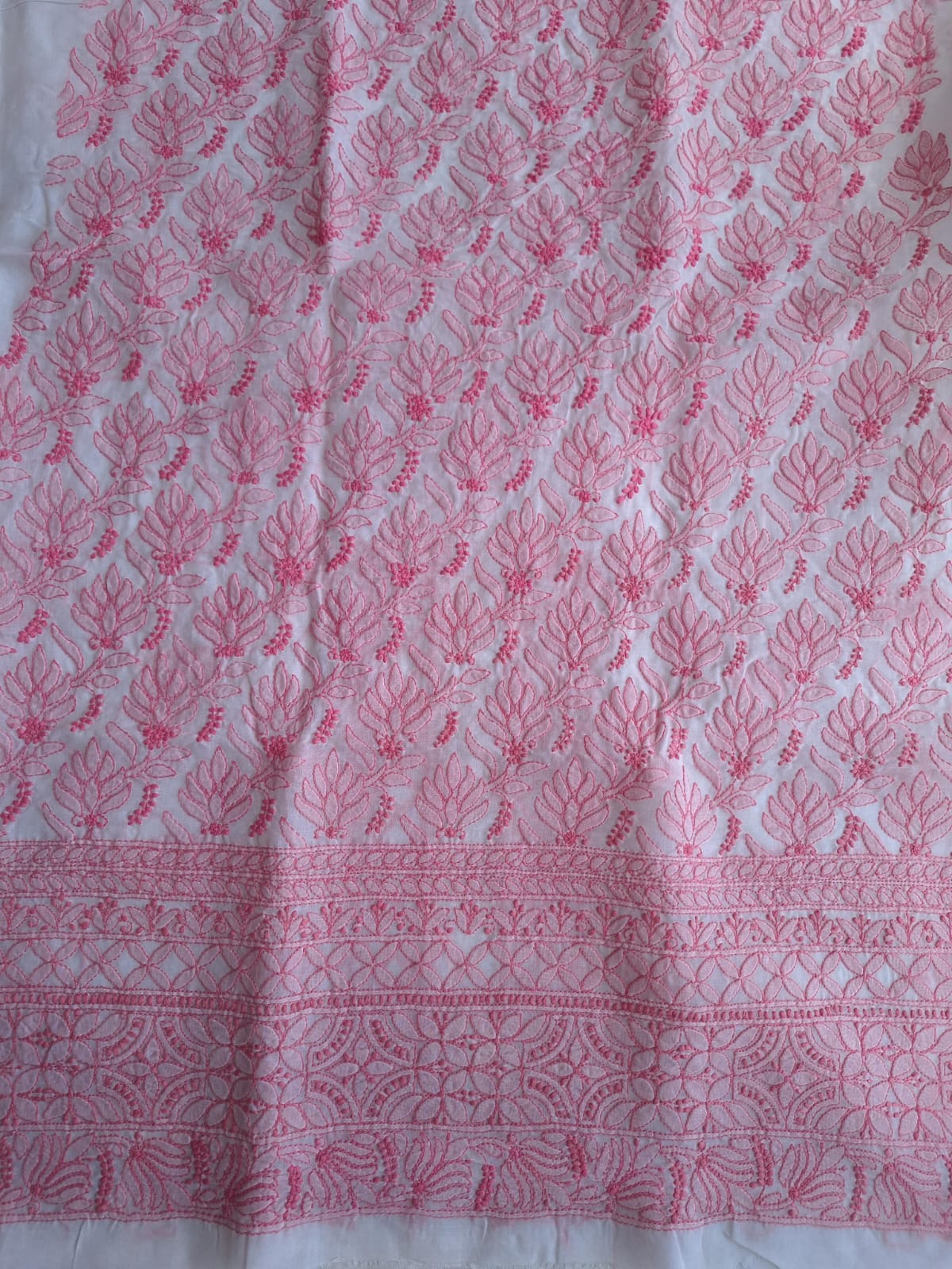 Cotton white Base Kurta fabric with Colored Chikankari