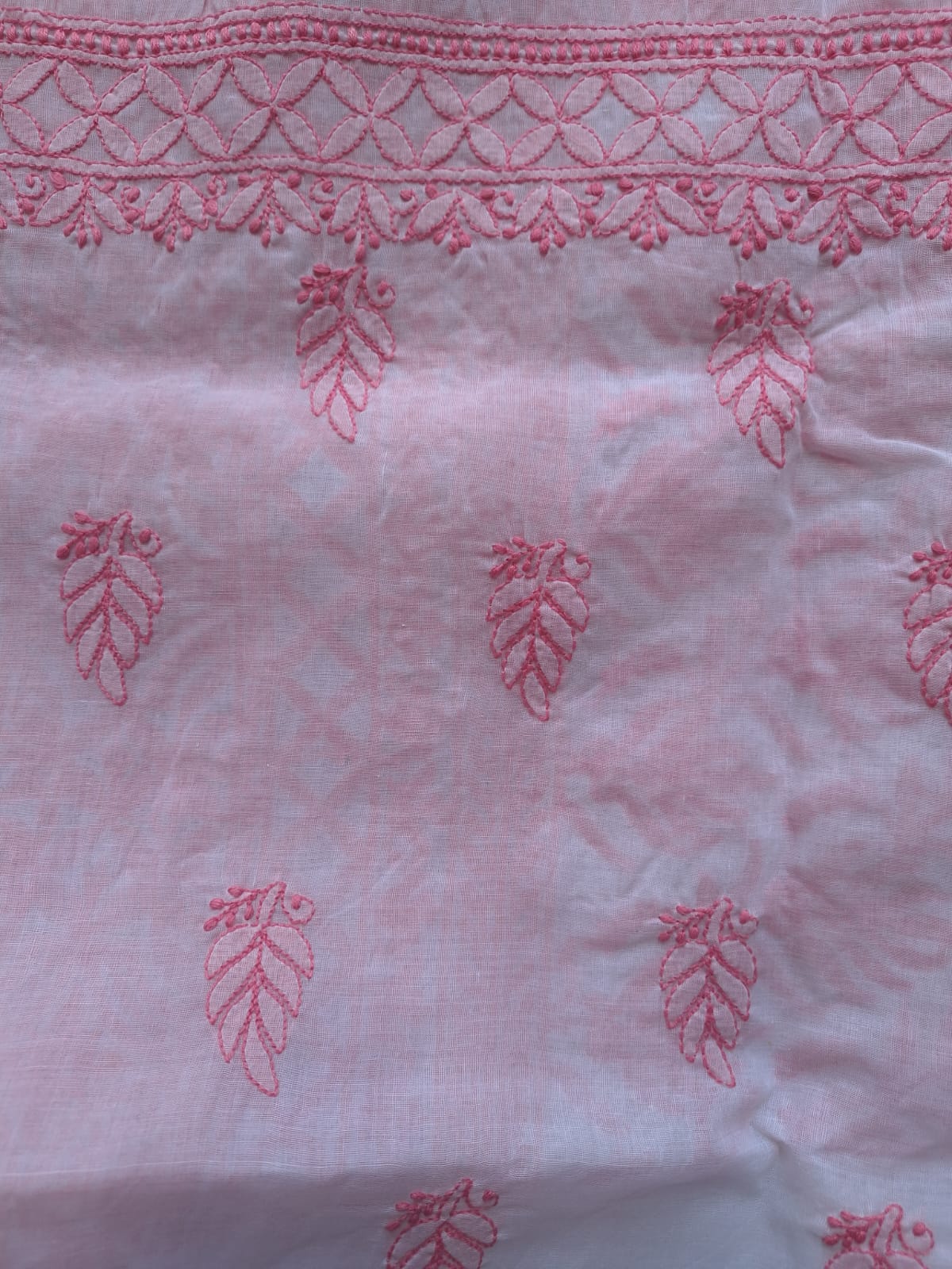 Cotton white Base Kurta fabric with Colored Chikankari