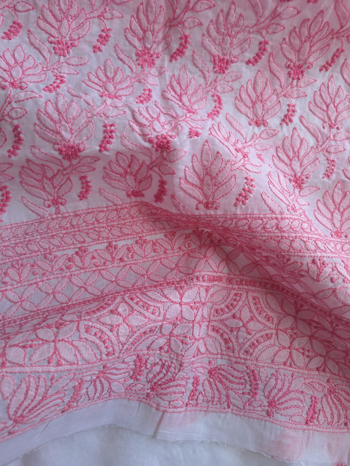 Cotton white Base Kurta fabric with Colored Chikankari