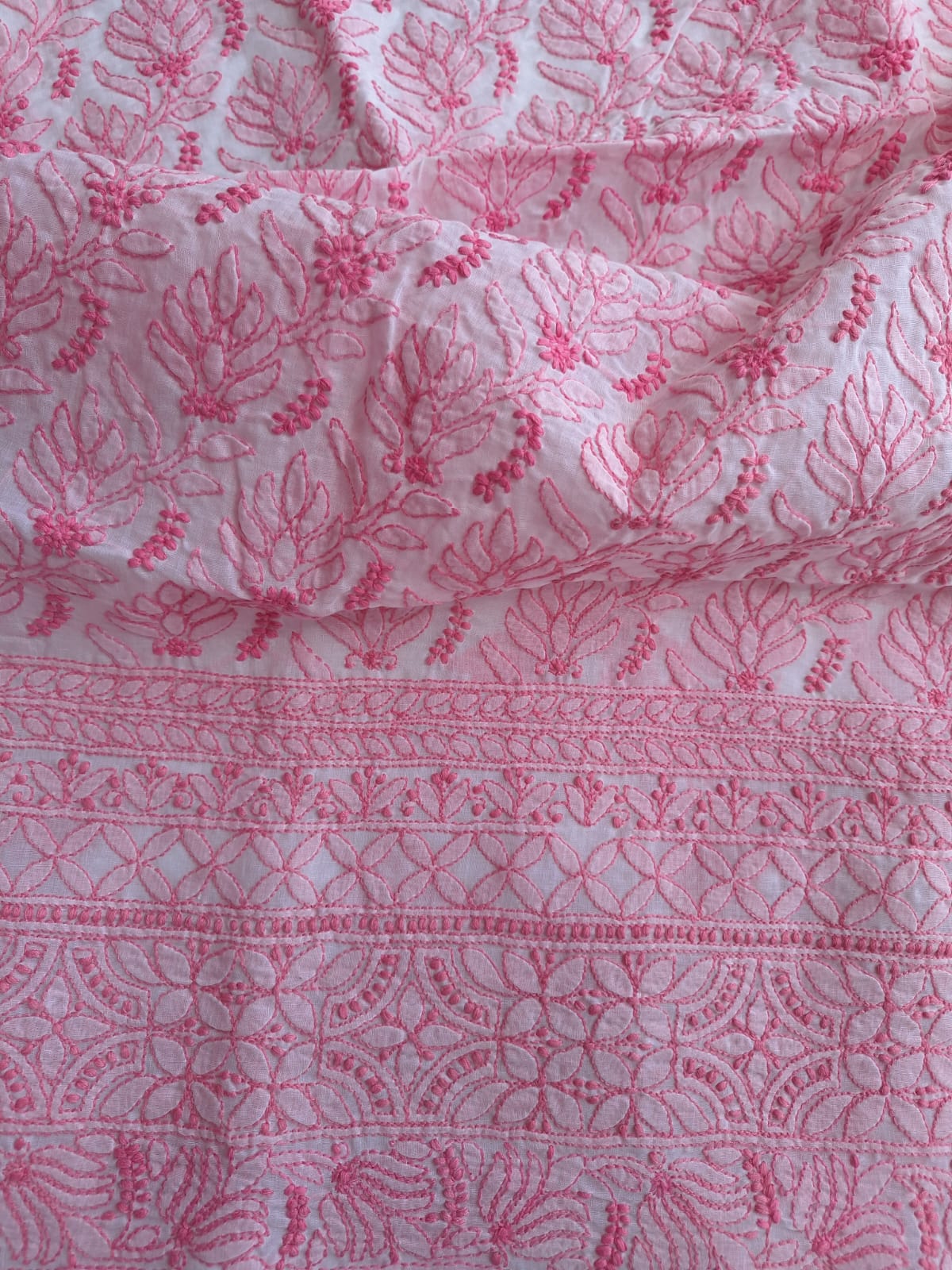 Cotton white Base Kurta fabric with Colored Chikankari