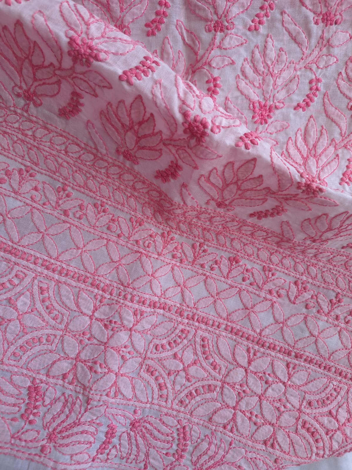 Cotton white Base Kurta fabric with Colored Chikankari