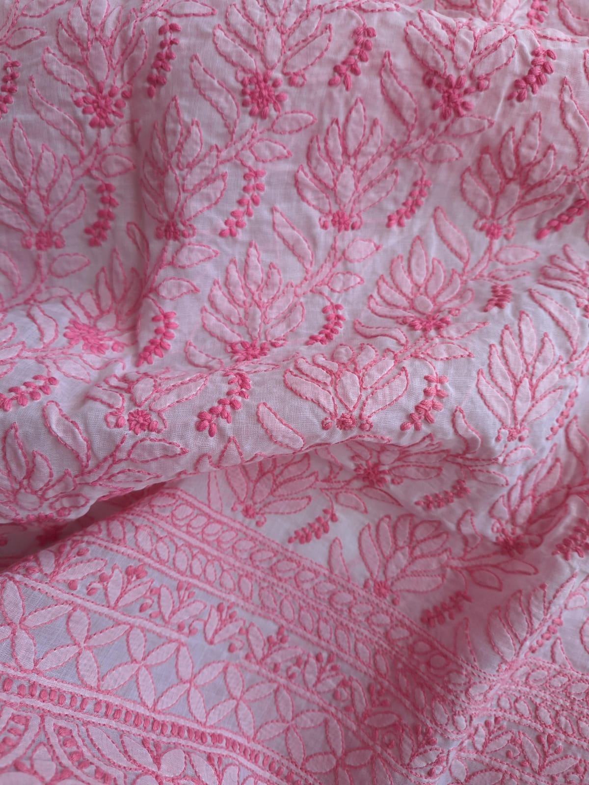 Cotton white Base Kurta fabric with Colored Chikankari