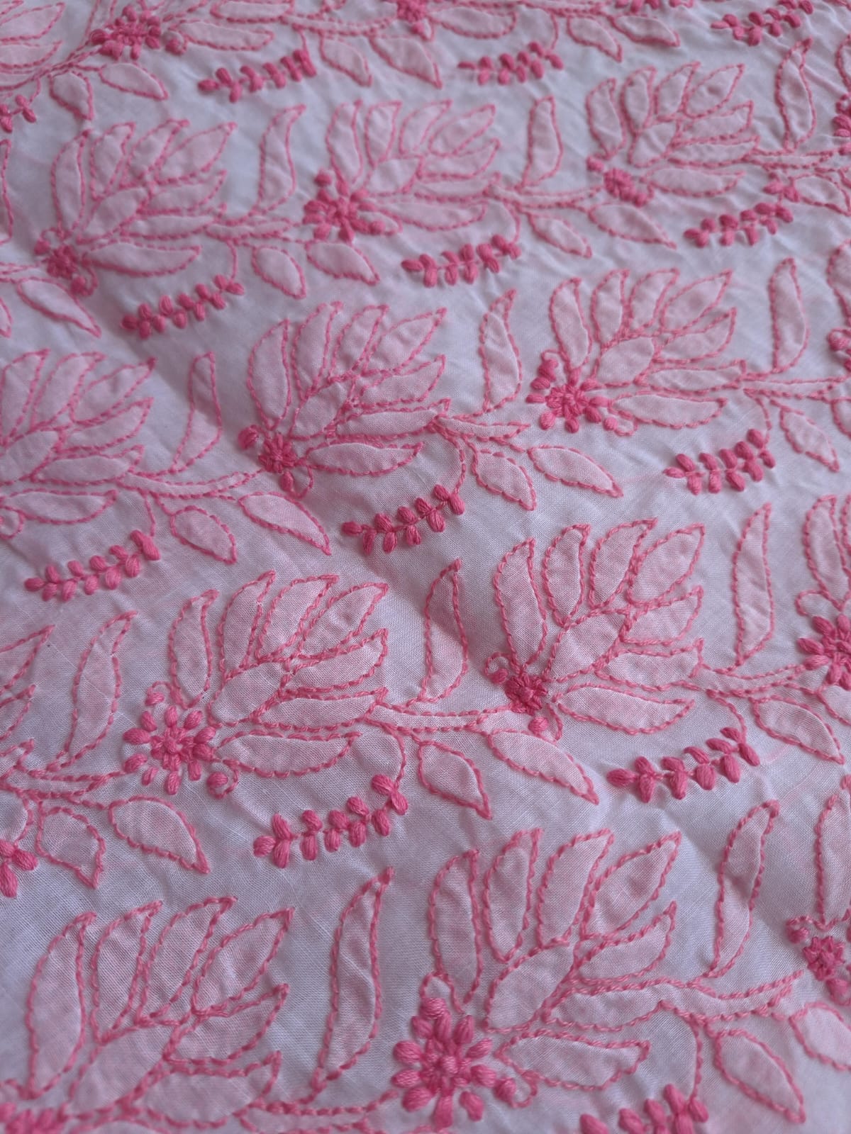 Cotton white Base Kurta fabric with Colored Chikankari