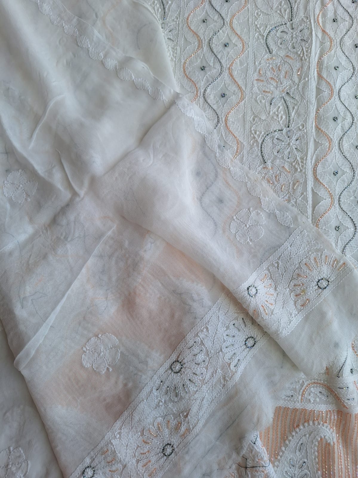 Dyeable Viscose Georgette Kurta and dupatta with Chikan and Cutdan