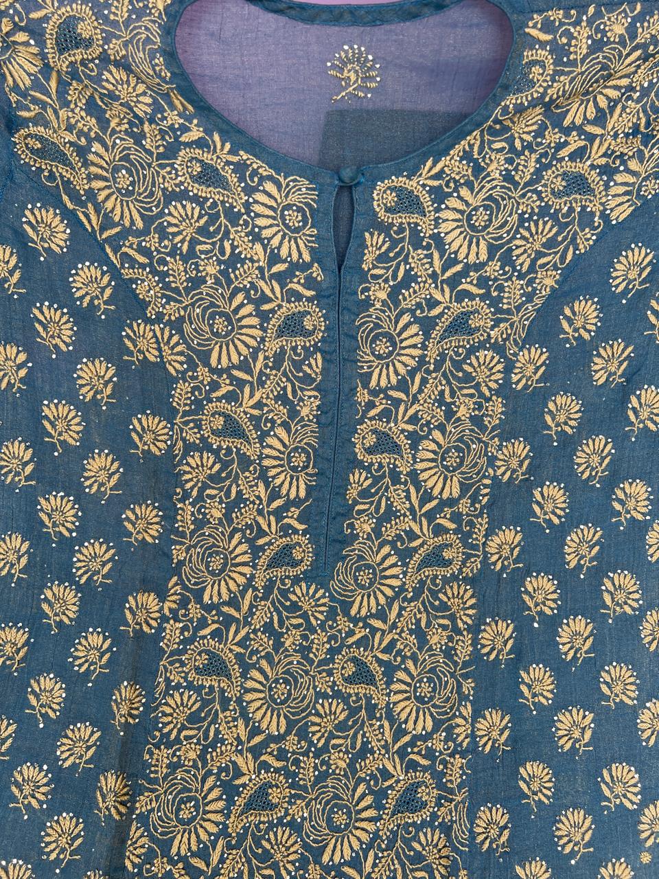 Pure Zari Tissue Semistitched Kurta Dupatta with Mukaish