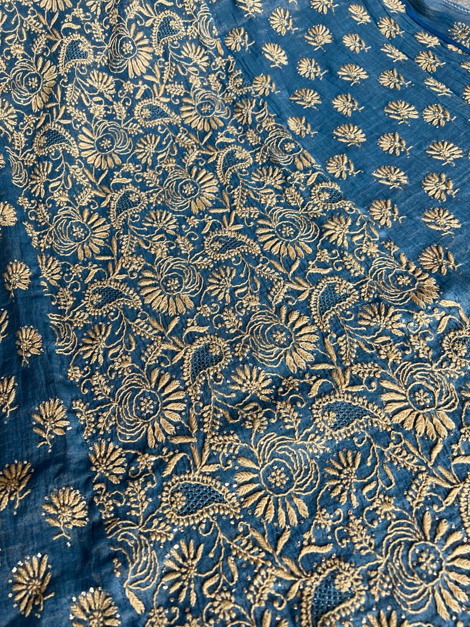 Pure Zari Tissue Semistitched Kurta Dupatta with Mukaish