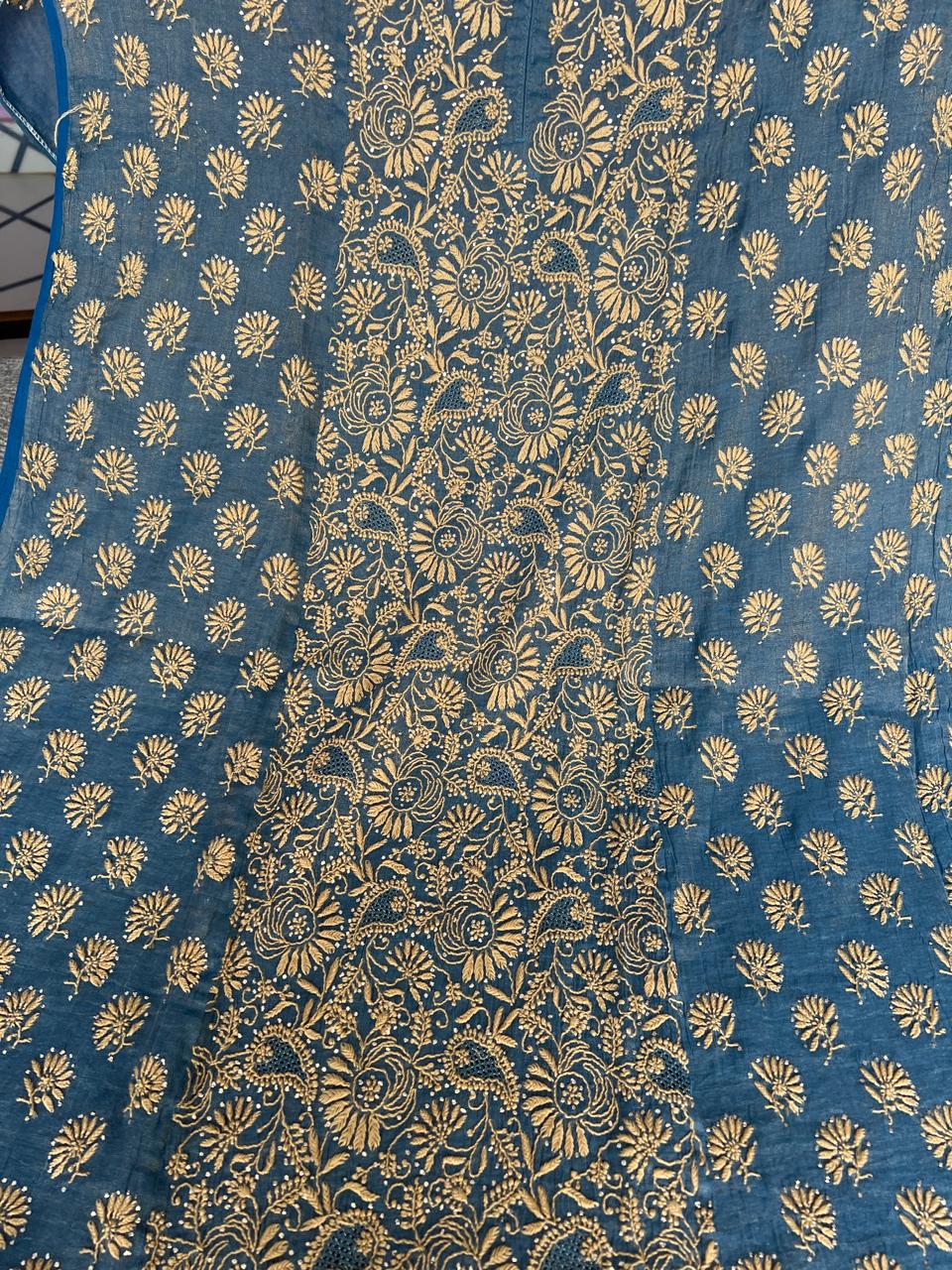 Pure Zari Tissue Semistitched Kurta Dupatta with Mukaish