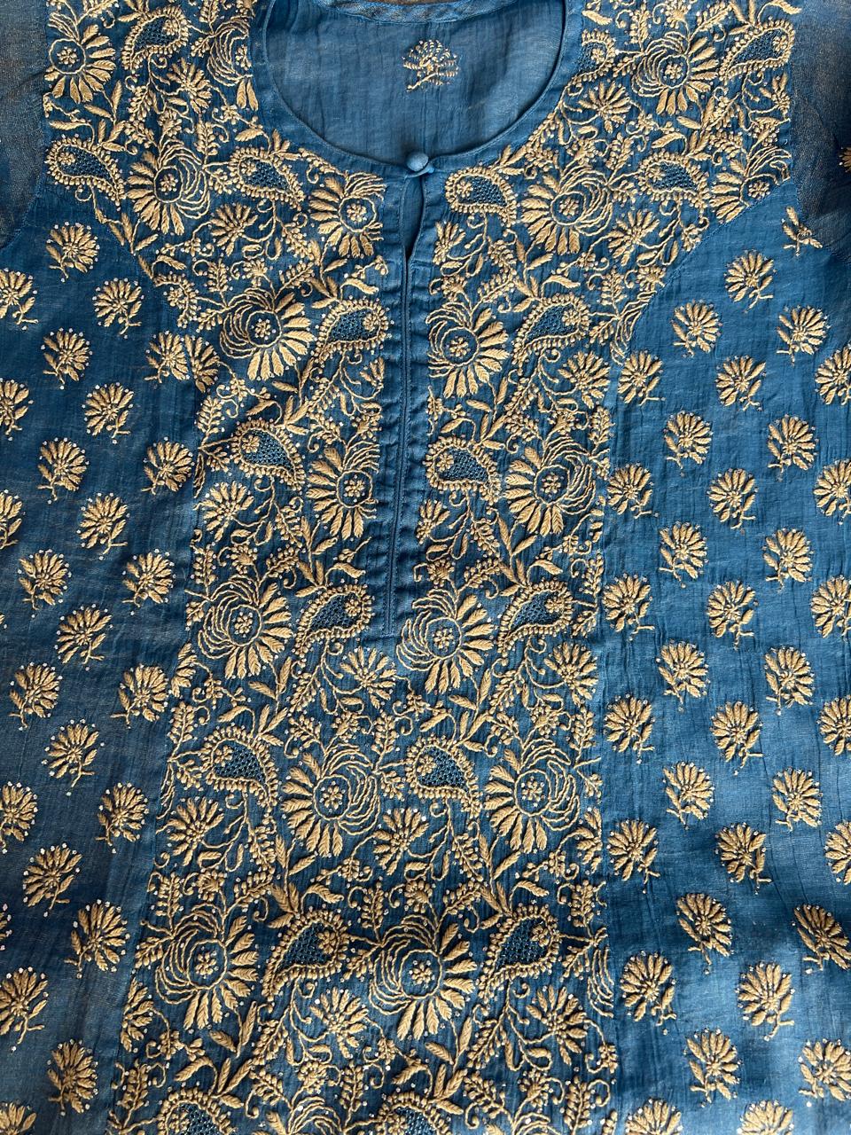 Pure Zari Tissue Semistitched Kurta Dupatta with Mukaish