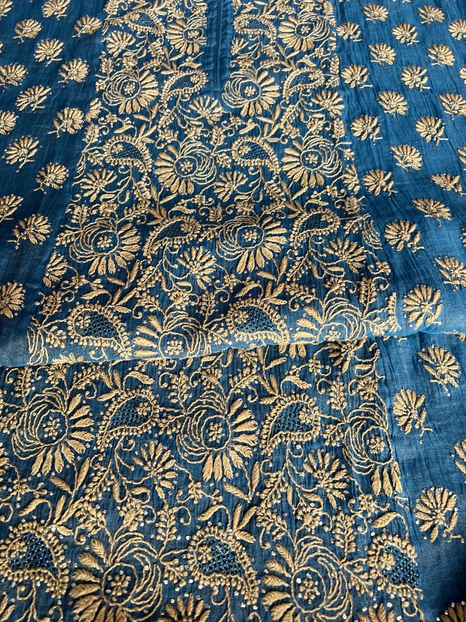 Pure Zari Tissue Semistitched Kurta Dupatta with Mukaish