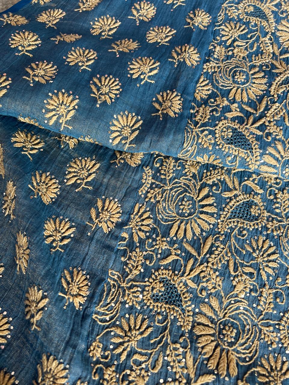 Pure Zari Tissue Semistitched Kurta Dupatta with Mukaish