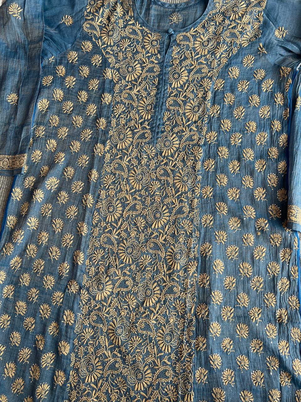 Pure Zari Tissue Semistitched Kurta Dupatta with Mukaish