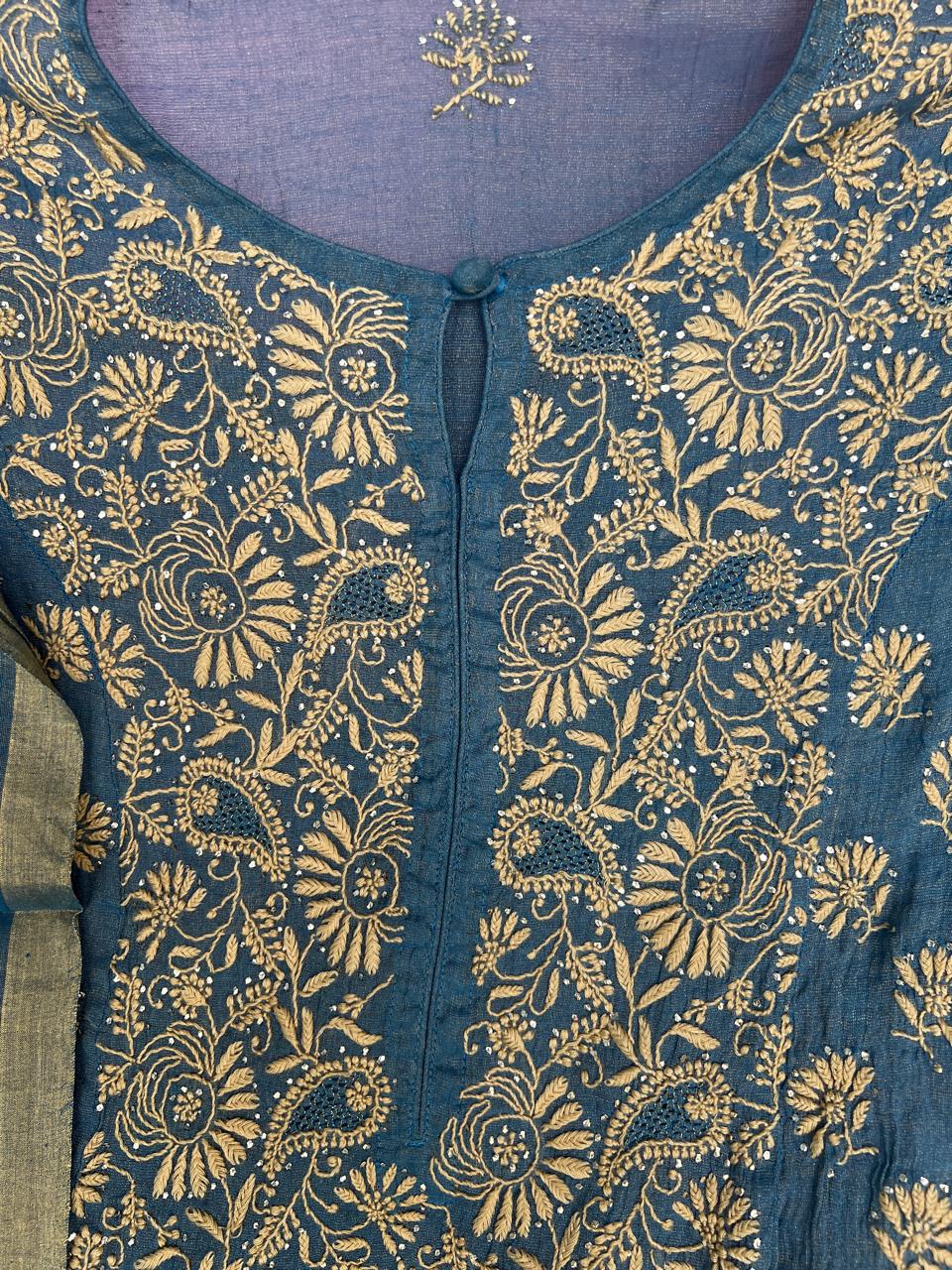 Pure Zari Tissue Semistitched Kurta Dupatta with Mukaish